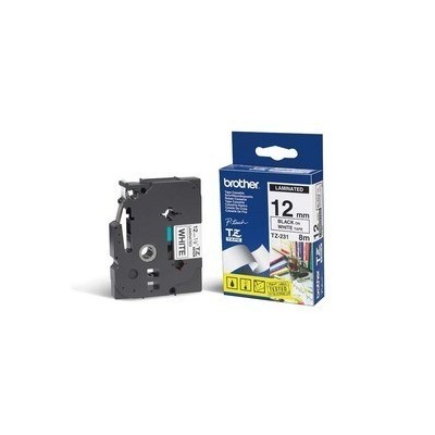 NASTRO BROTHER TZE-231 12MMx8MT NERO/BIANCO LAMINATO