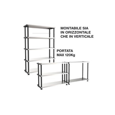 SCAFFALE PPL 5 RIPIANI METALLO 100x45cm GRIGIO/NERO TERRY