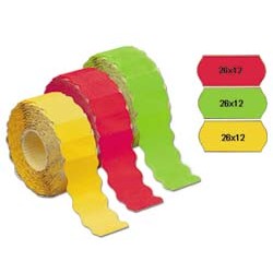 ROTOLO 1500 ETICHETTE 26X12 GIALLO FLUO PERMANENTI A ONDA MARKIN