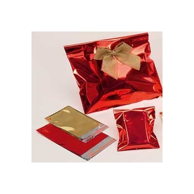 50 BUSTE REGALO IN PPL METAL LUCIDO 25x40+5cm ORO con patella adesiva
