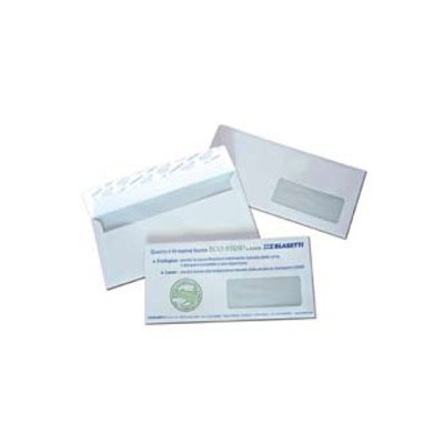 500 BUSTE BIANCHE 110X230MM 90GR C/FINESTRA FSC STRIP LASER BLASETTI