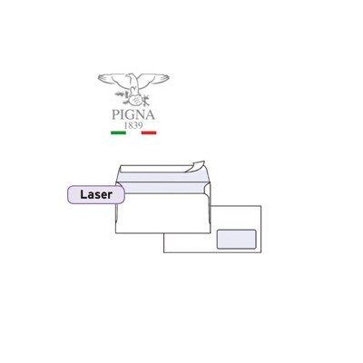 500 BUSTE BIANCHE 110x230mm C/FINESTRA 90GR stampa laser EDERA STRIP PIGNA