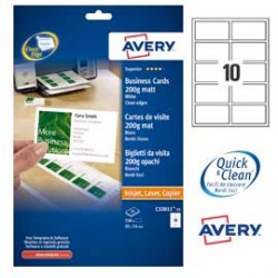 250 BIGLIETTI VISITA 85x54mm BIANCO LASER 200gr QuickClean AVERY