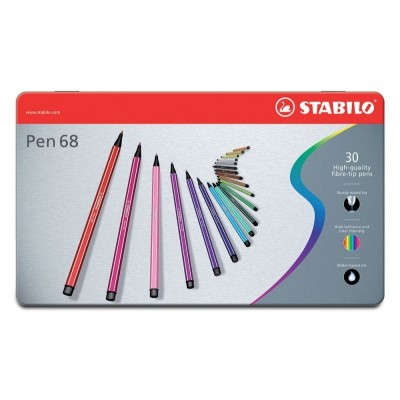 SCATOLA IN METALLO 30 PENNARELLI STABILO Pen 68