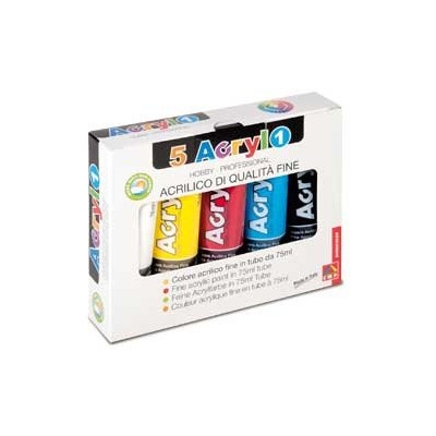 COLORE ACRILICO FINE tubo da 75ml ASTUCCIO 5 COLORI