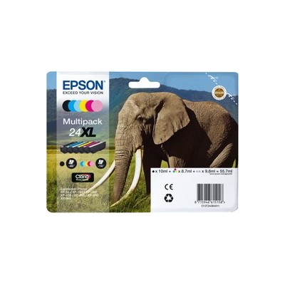 MULTIPACK 24XL N.6 CARTUCCE SERIE 24XL/ELEFANTE NERO CIANO MAGENTA GIALLO