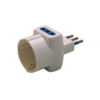 ADATTATORE TRIPLO CON SPINA 2P+T 10A - 2 PRESE 10A + 1 SCHUKO