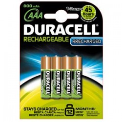 BLISTER 4 PILE RICARICABILI AAA - MINISTILO 800mAh DURACELL PRECHARGED