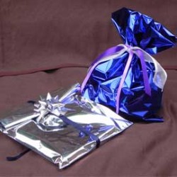 50 BUSTE REGALO IN PPL METAL LUCIDO 16x25cm BLU senza patella adesiva