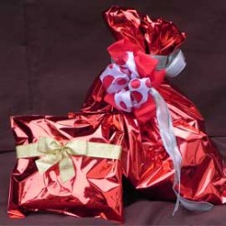 50 BUSTE REGALO IN PPL METAL LUCIDO 16x25cm ROSSO senza patella adesiva