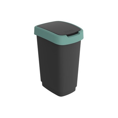 Pattumiera 50LT in PPL Nero/verde scuro coperchio basculante Rotho