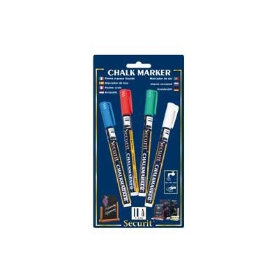 BLISTER 4 MARCATORI A GESSO LIQUIDO (bianco-verde-rosso-blu) 1-2mm Fine Securit