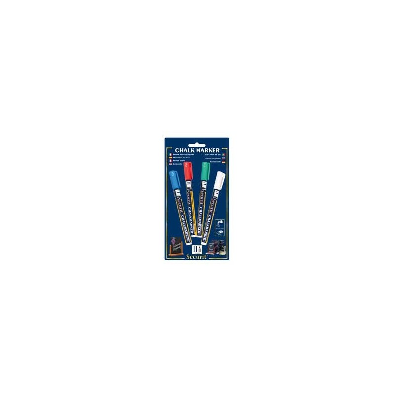 BLISTER 4 MARCATORI A GESSO LIQUIDO (bianco-verde-rosso-blu) 1-2mm Fine Securit