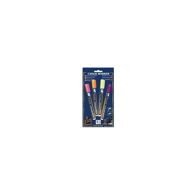 BLISTER 4 MARCATORI A GESSO LIQUIDO (arancio-rosa-viola-gia) 1-2mm Fine Securit
