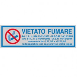 TARGHETTA ADESIVA 165x50mm VIETATO FUMARE con normativa - Conf da 10 pz.