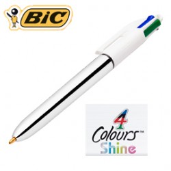 SCATOLA 12 PENNE SFERA SCATTO 4 COLORI SHINE SILVER BIC